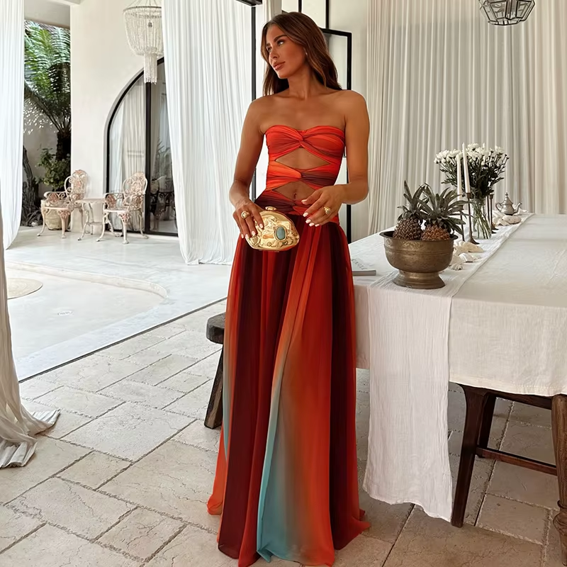Tie-Dye Hollow Maxi Dress