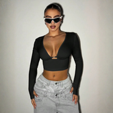 Plunge Long Sleeve Crop Top