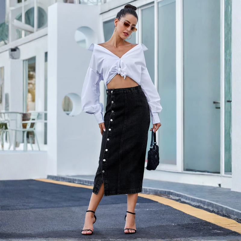High-Waisted Denim Skirt