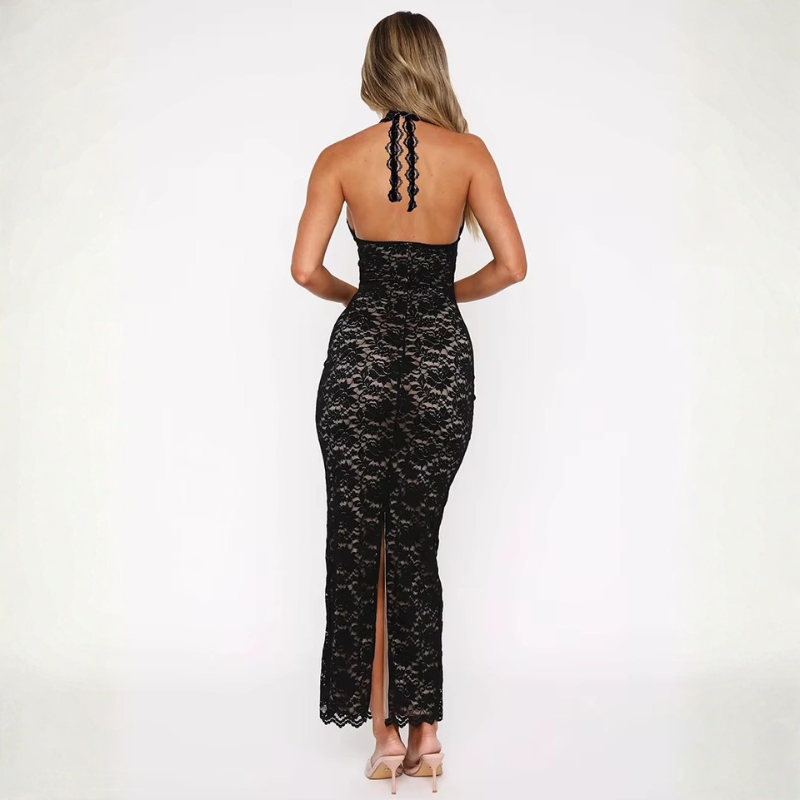 Halter Lace Midi Dress