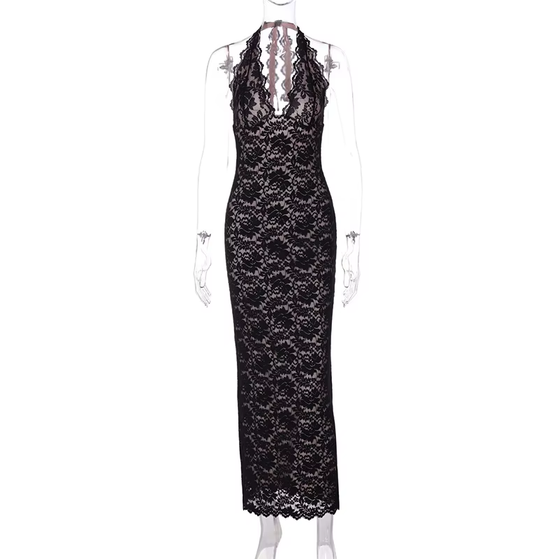 Halter Lace Midi Dress