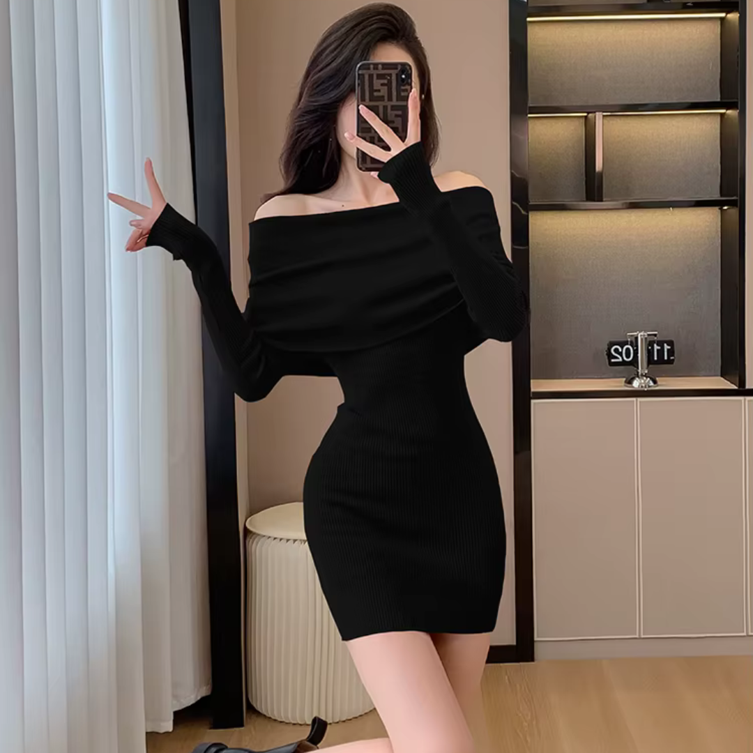 Off Shoulder Mini Dress - Knitted Style