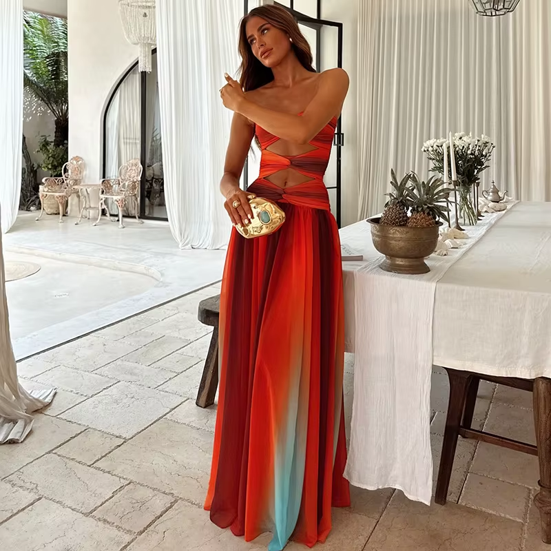 Tie-Dye Hollow Maxi Dress