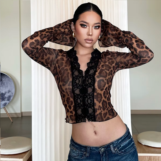 Leopard Print Long Sleeve Top