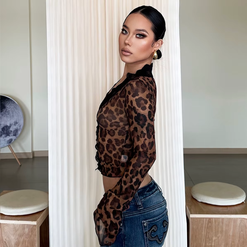 Leopard Print Long Sleeve Top