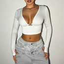 Plunge Long Sleeve Crop Top
