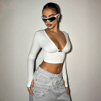 Plunge Long Sleeve Crop Top