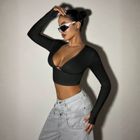 Plunge Long Sleeve Crop Top
