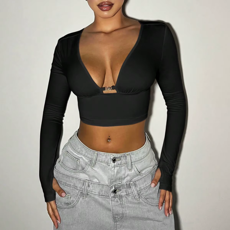 Plunge Long Sleeve Crop Top