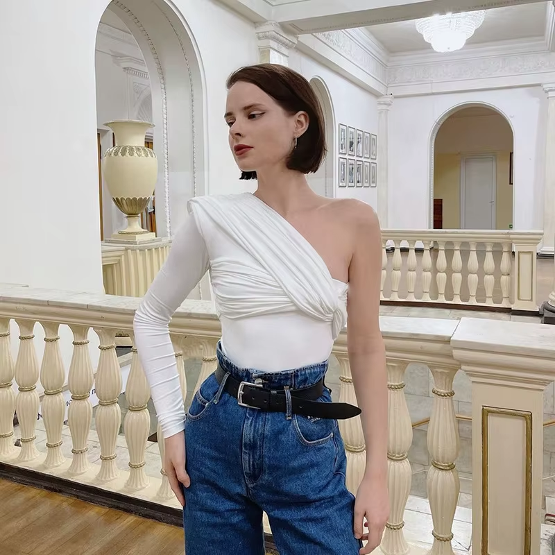 Asymmetric One-Shoulder Ruched Top