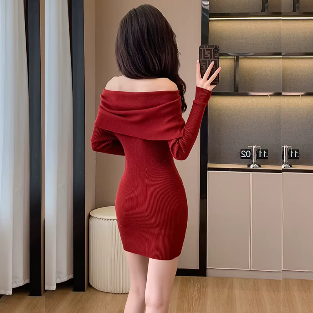 Off Shoulder Mini Dress - Knitted Style