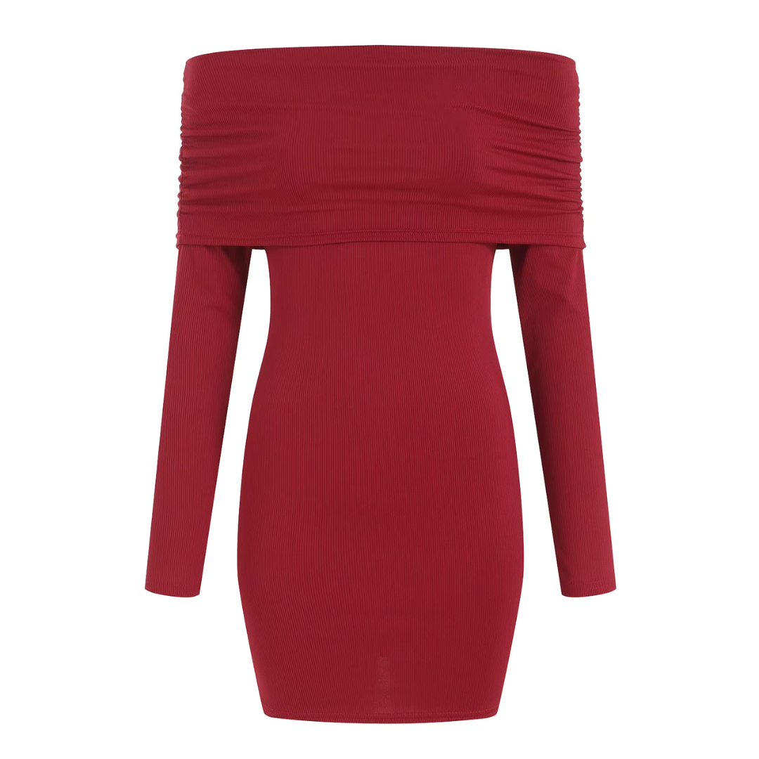 Off Shoulder Mini Dress - Knitted Style